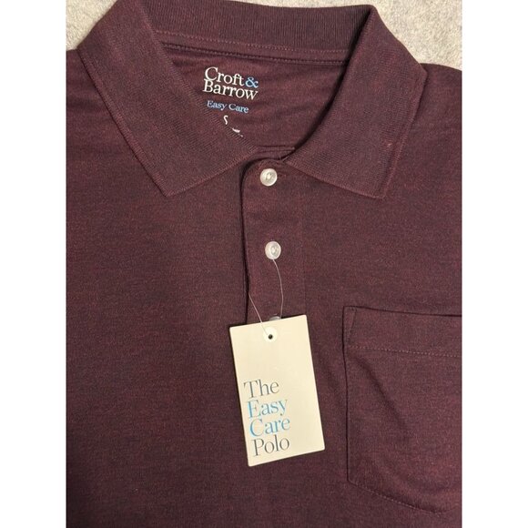 Men's Croft & Barrow LS Polo Shirt Easy Care Extra Soft Burgundy Heather Size Sm - Picture 5 of 5